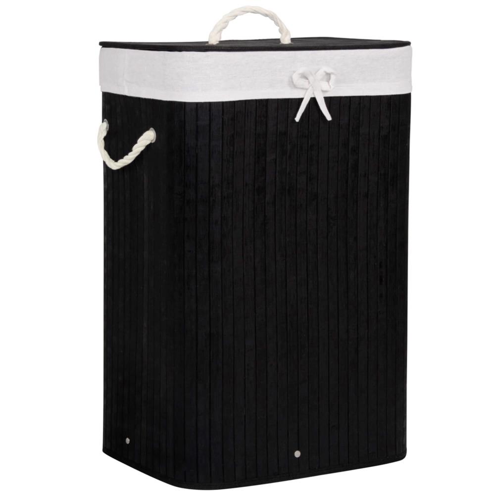 Cos de rufe cu capac, din bambus cu sac textil detasabil, 72 litri, 40x30x60 cm, negru - imagine 12