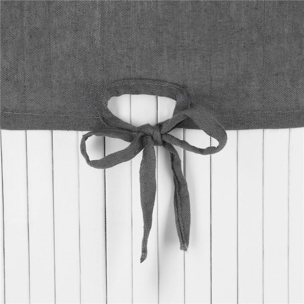 Cos de rufe triunghiular pentru colt cu capac, bambus si sac textil detasabil, 60 litri, 55x35x60 cm, alb si gri - imagine 16