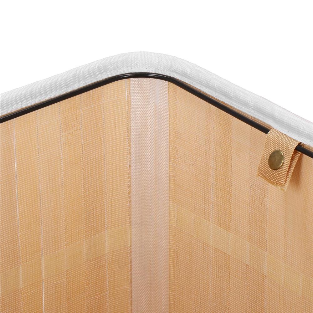 Cos de rufe triunghiular pentru colt cu capac, bambus si sac textil detasabil, 60 litri, 55x35x60 cm, alb si gri - imagine 20