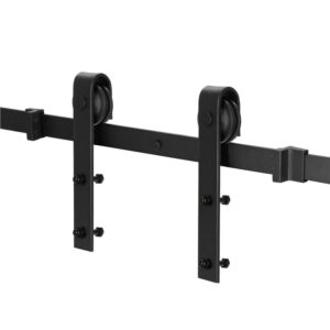 Sistem glisant pentru usa, sina metalica de ghidaj 200 cm, 2 role, montaj pe perete, negru