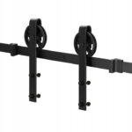 Sistem glisant pentru usa, sina metalica ghidaj 183 cm, 2 role, montaj pe perete, negru