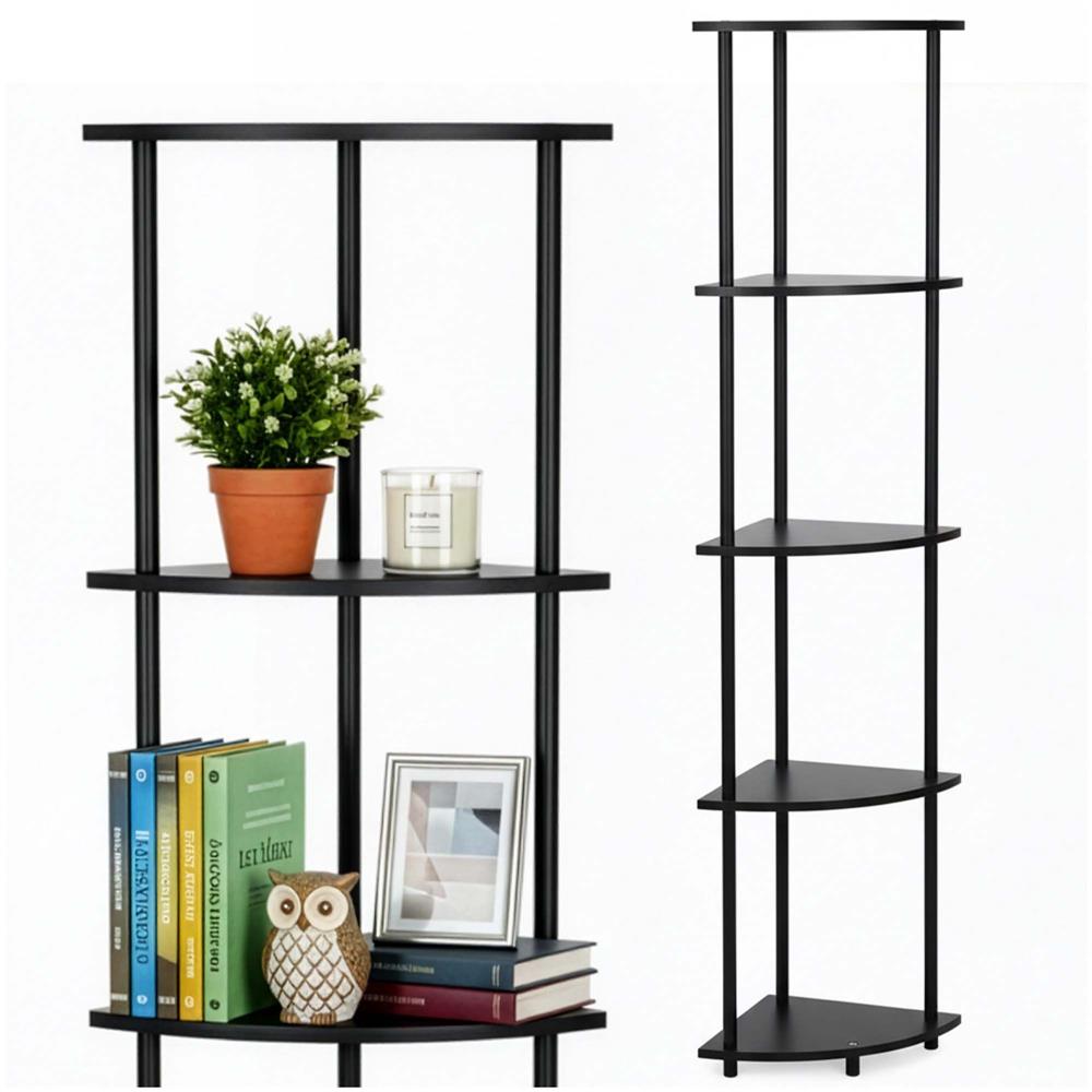 Raft de colt cu 5 polite, MDF, cadru metalic, 148x30x30 cm, negru - imagine 6