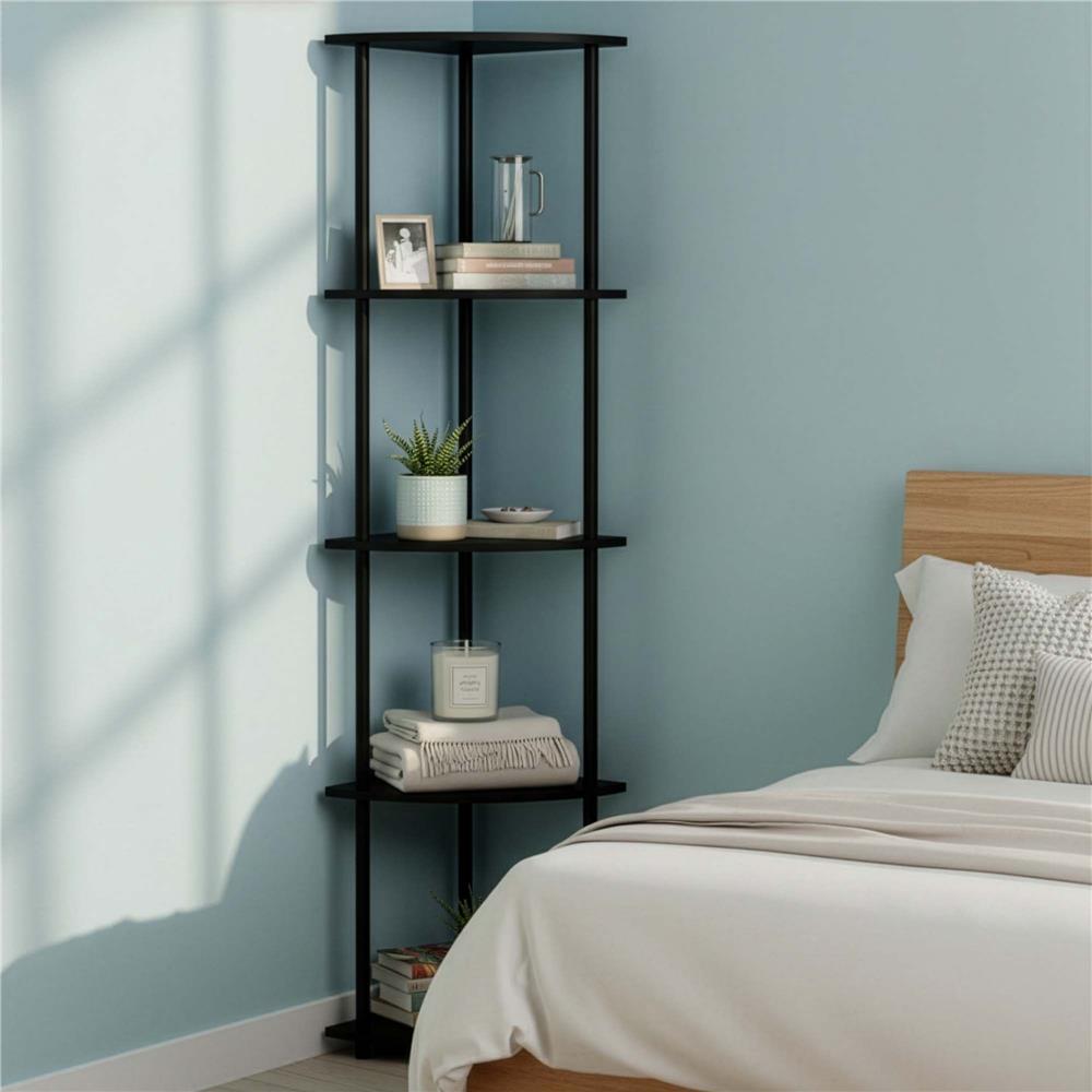 Raft de colt cu 5 polite, MDF, cadru metalic, 148x30x30 cm, negru - imagine 9