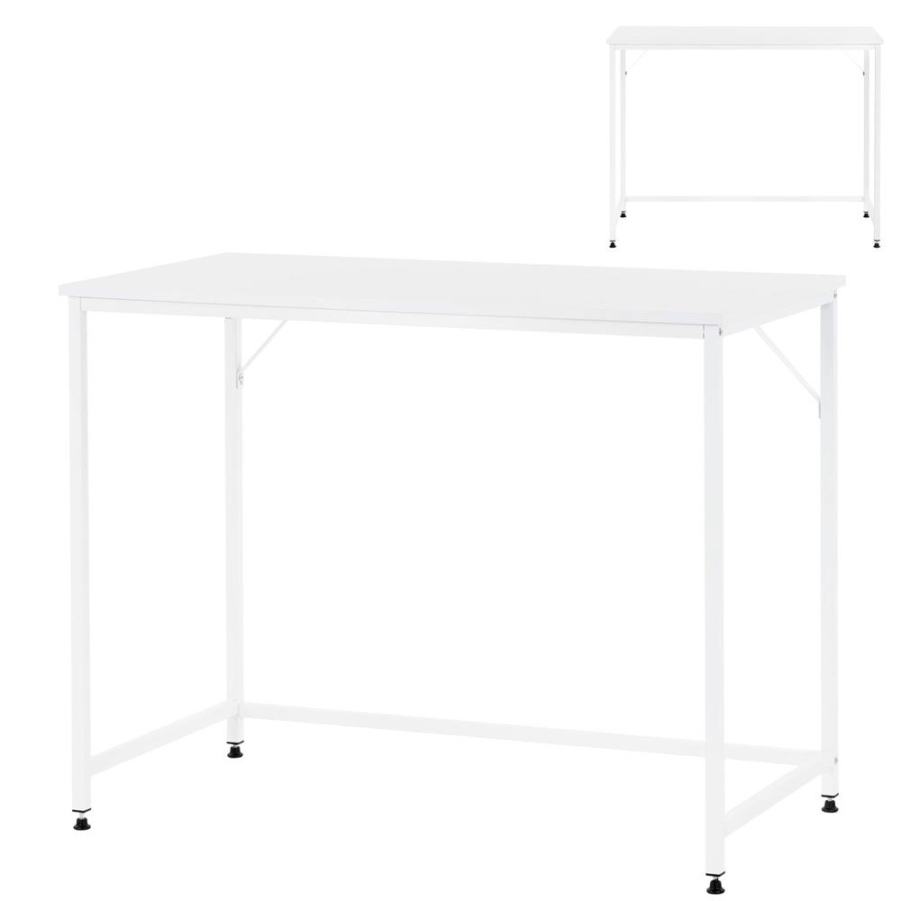 Birou cu blat MDF si cadru metalic, 100x50x76 cm, alb - imagine 7