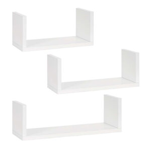 Set 3 rafturi de perete din MDF pentru decor si organizare, 30, 45 si 60 cm, alb