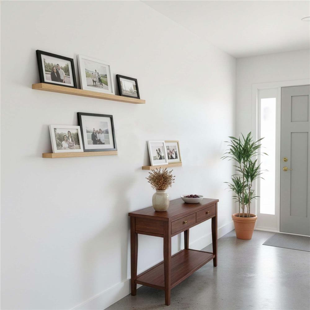 Set 3 rafturi plutitoare decorative de perete, din MDF cu suport metalic, 30, 45 si 60 cm, maro - imagine 2