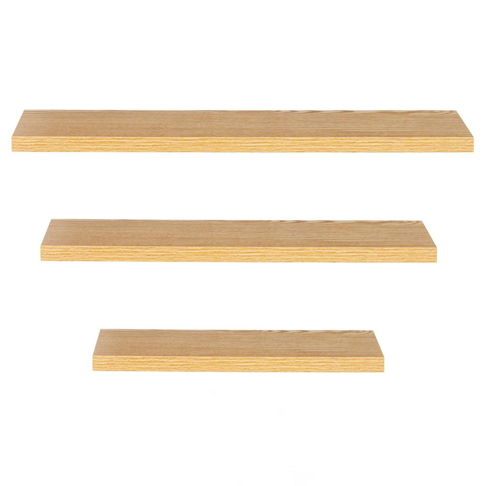 Set 3 rafturi plutitoare decorative de perete, din MDF cu suport metalic, 30, 45 si 60 cm, maro