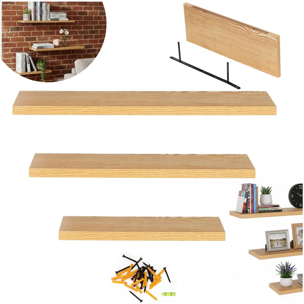 Set 3 rafturi plutitoare decorative de perete, din MDF cu suport metalic, 30, 45 si 60 cm, maro - imagine 6