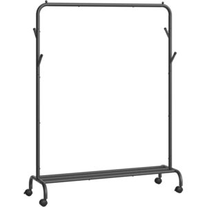 SONGMICS Suport haine metalic cu roti si raft inferior, stil industrial, 103x41x155 cm, negru