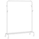 SONGMICS Suport haine metalic cu roti si raft inferior, stil industrial, 103x41x155 cm, alb