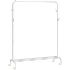 SONGMICS Suport haine metalic cu roti si raft inferior, stil industrial, 103x41x155 cm, alb