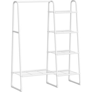 SONGMICS Cuier cu 5 rafturi si bara pentru haine, structura metalica, stil industrial, 40x102x153 cm, alb