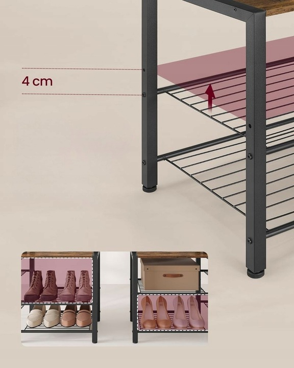 VASAGLE Cuier hol 4 in 1 cu banca, pantofar si rafturi, cadru metalic, stil industrial, 40x120x190 cm, maro rustic - imagine 3