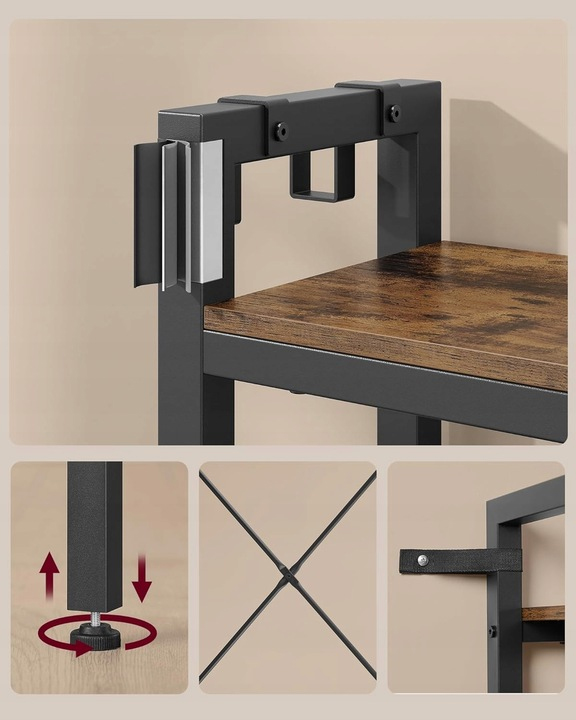 VASAGLE Cuier hol 4 in 1 cu banca, pantofar si rafturi, cadru metalic, stil industrial, 40x120x190 cm, maro rustic - imagine 4