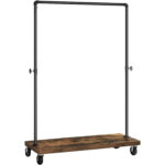 SONGMICS Suport haine pe roti, cu bara si raft inferior, stil industrial, 104x40x162 cm, negru