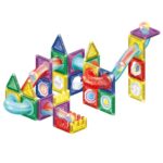 Set de constructie din cuburi magnetice educative pentru copii 66 de piese, multicolor