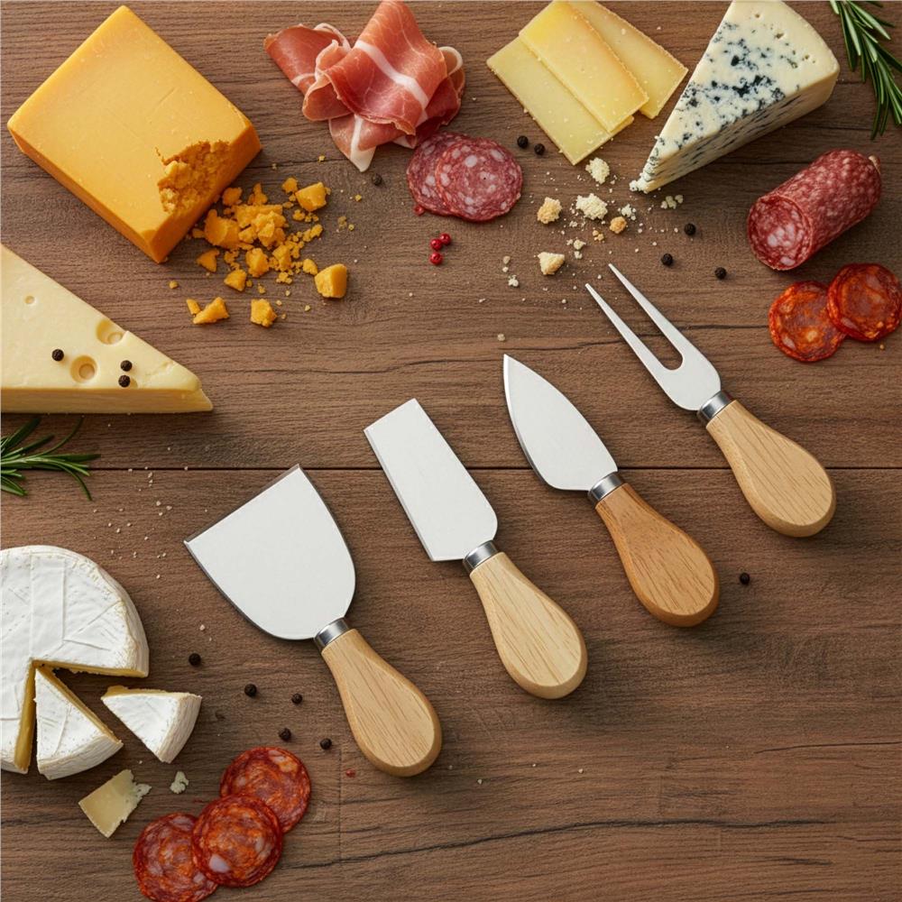 Set servire branzeturi cu platou din bambus si sertar glisant, 33x33x4 cm, maro natur - imagine 2