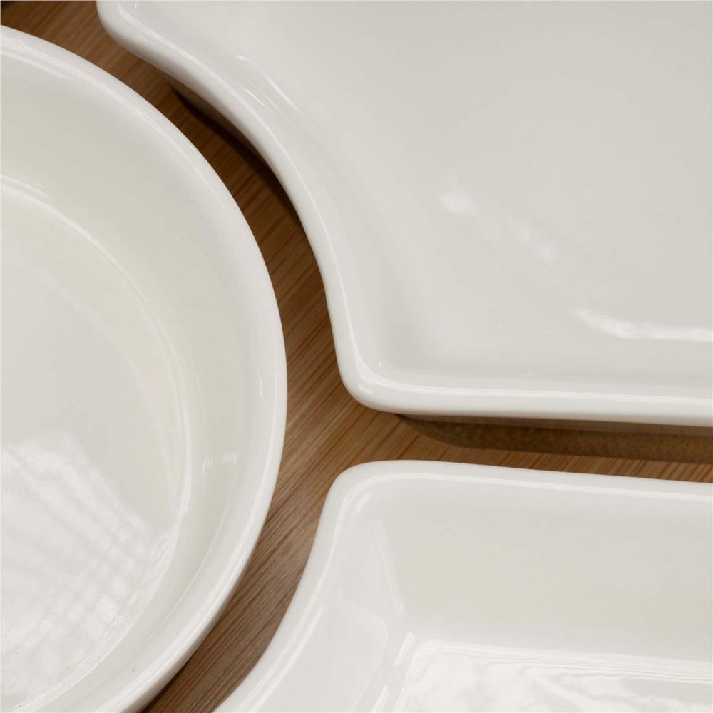 Set servire rotativ cu platou din bambus si 6 boluri din portelan, 30 cm, maro natur si alb - imagine 13