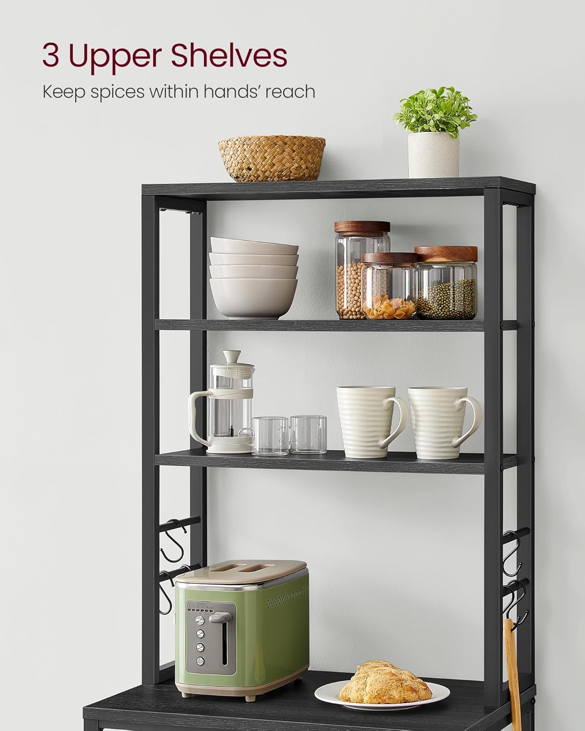 VASAGLE Raft de bucatarie, spatiu cuptor cu microunde, 6 rafturi, 40x60x167cm, gri inchis si negru - imagine 3