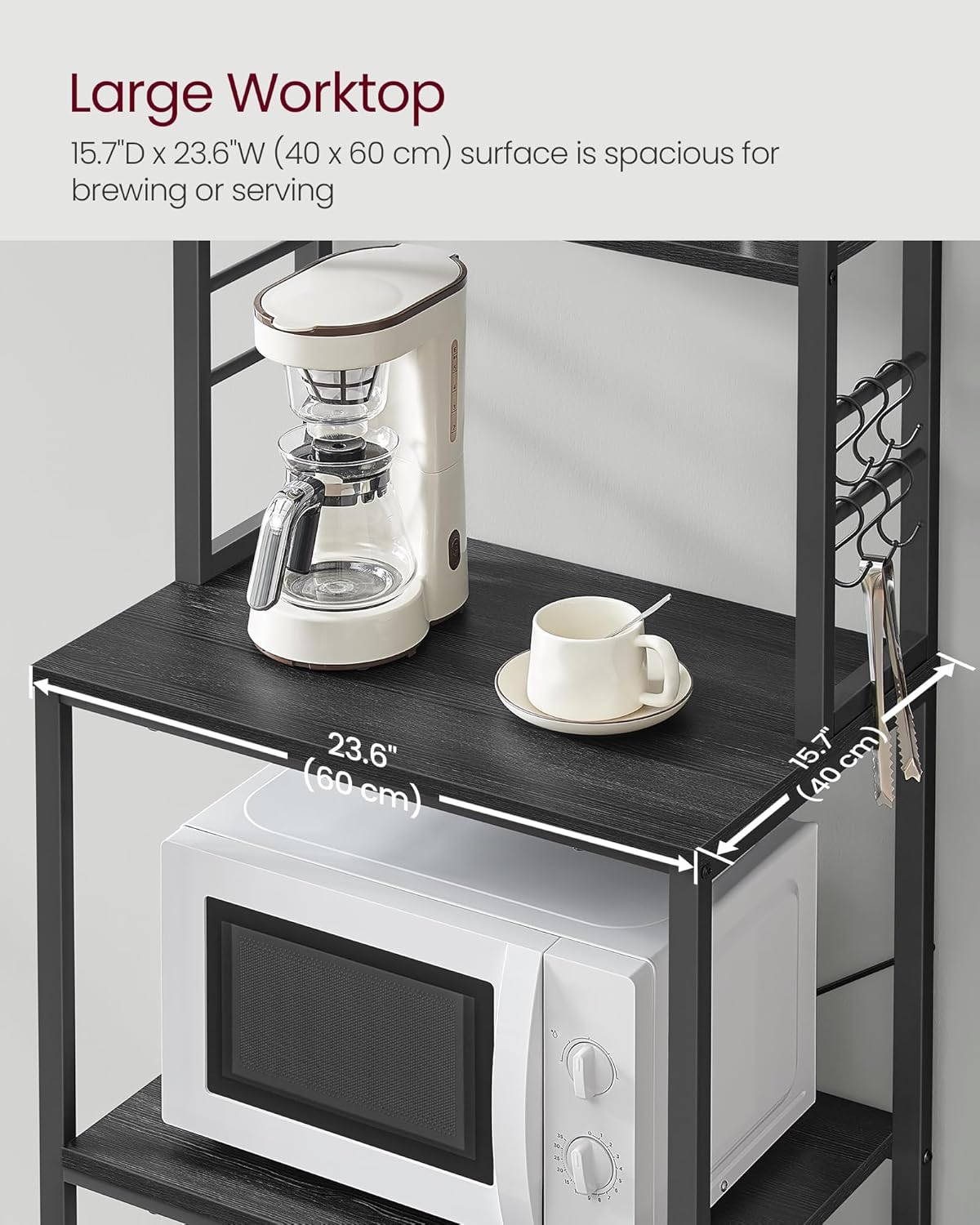 VASAGLE Raft de bucatarie, spatiu cuptor cu microunde, 6 rafturi, 40x60x167cm, gri inchis si negru - imagine 7