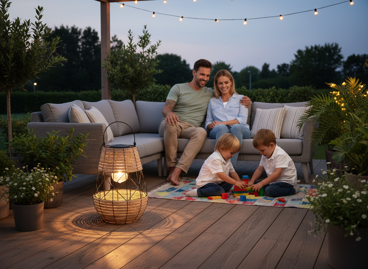 Felinar solar metalic decorativ pentru gradina, 32 cm, bej si negru - imagine 2