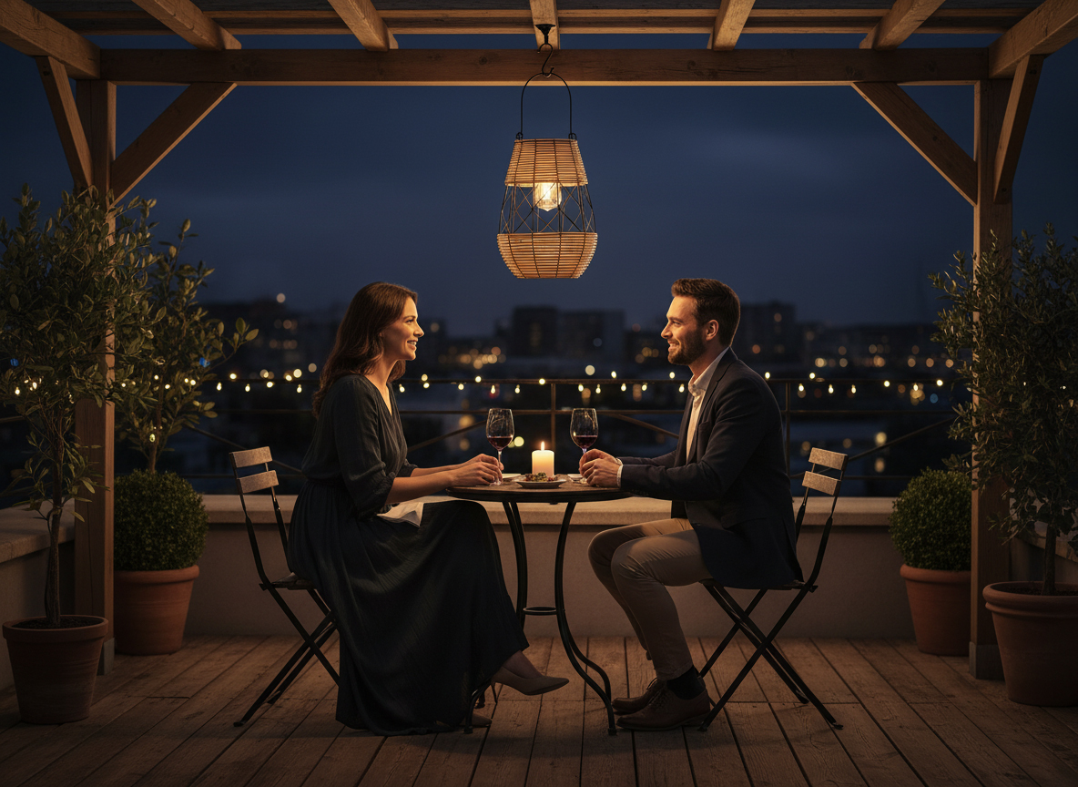 Felinar solar metalic decorativ pentru gradina, 32 cm, bej si negru - imagine 4