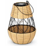 Felinar solar metalic decorativ pentru gradina, 32 cm, bej si negru