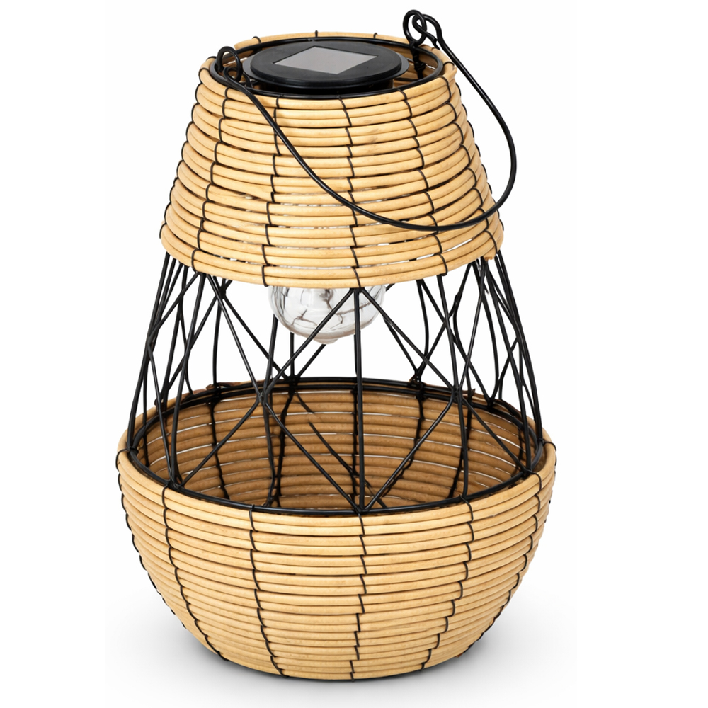 Felinar solar metalic decorativ pentru gradina, 32 cm, bej si negru