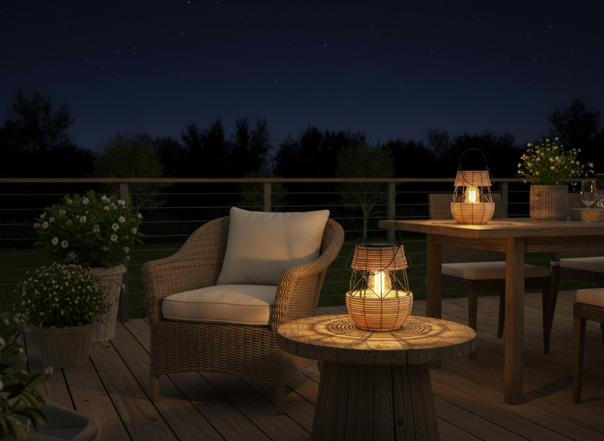 Felinar solar metalic decorativ pentru gradina, 23 cm, bej - imagine 2