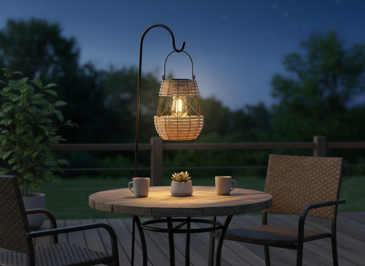 Felinar solar metalic decorativ pentru gradina, 23 cm, bej - imagine 3