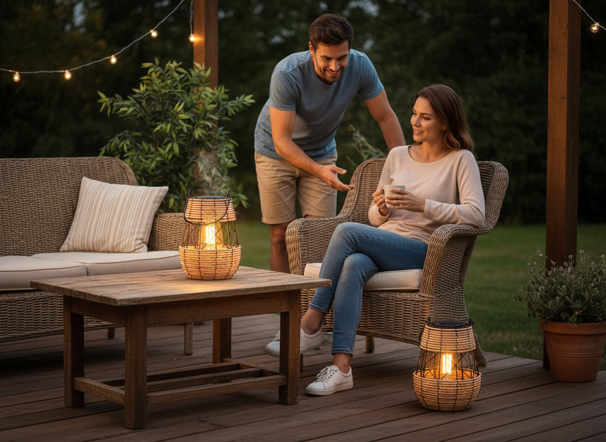 Felinar solar metalic decorativ pentru gradina, 23 cm, bej - imagine 4