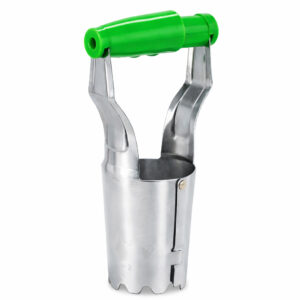 Plantator manual pentru bulbi de flori cu mecanism cu arc si maner ergonomic