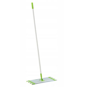 Nivelator manual gazon si teren cu cap lat din otel si aluminiu, 60x25 cm, maner 164 cm, verde