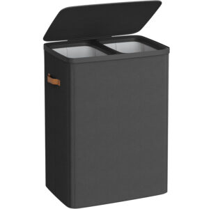 SONGMICS Cos rufe cu 2 compartimente si capac, saci detasabili cu maner, 170 litri, 56x40x75 cm, negru