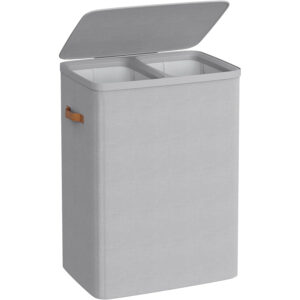 SONGMICS Cos rufe cu 2 compartimente si capac, saci detasabili cu maner, 170 litri, 56x40x75 cm, gri