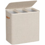 SONGMICS Cos rufe cu 3 compartimente si capac, saci detasabili cu maner, 190 litri, 64x40x75 cm, bej