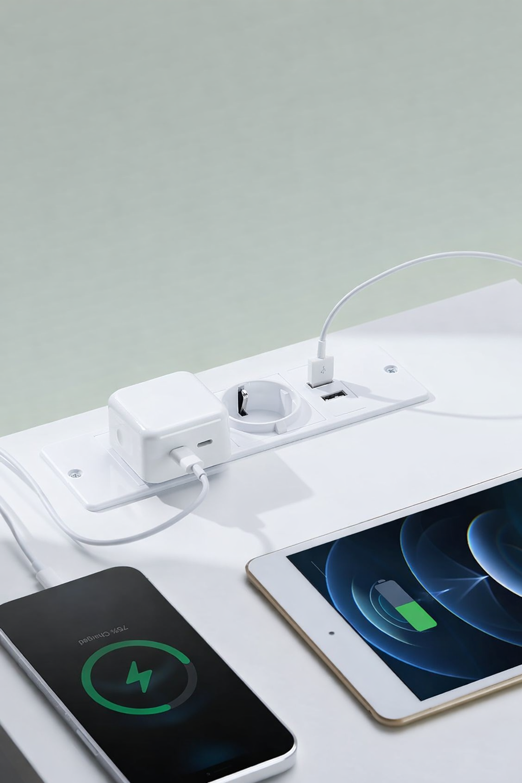 VASAGLE Noptiera Kailyn cu 2 sertare, 2 prize integrate si 2 porturi USB, 40x35x49 cm, alb - imagine 4