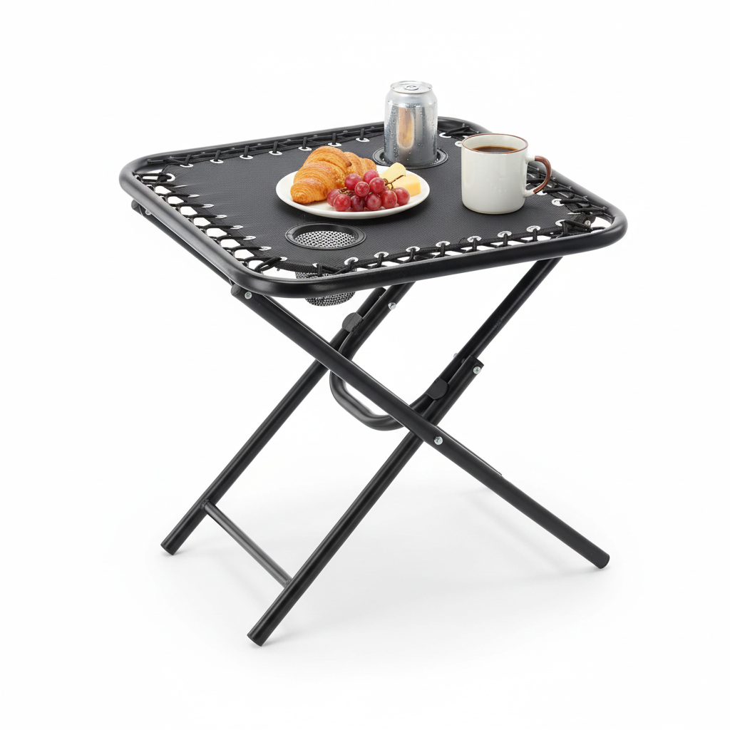 Masa turistica pliabila pentru camping, cu suport pahare, 50x50x50 cm, negru - imagine 5