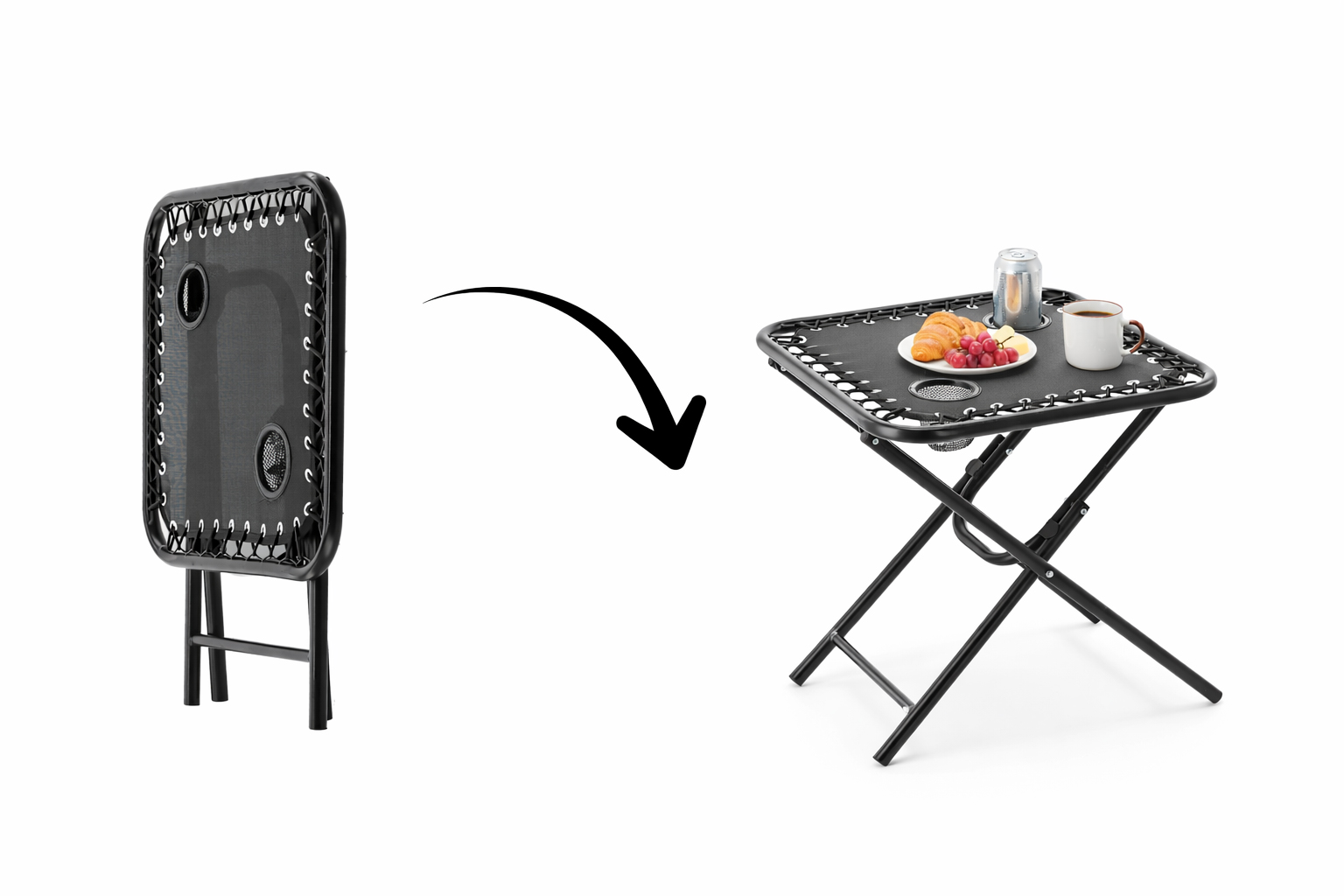 Masa turistica pliabila pentru camping, cu suport pahare, 50x50x50 cm, negru - imagine 7