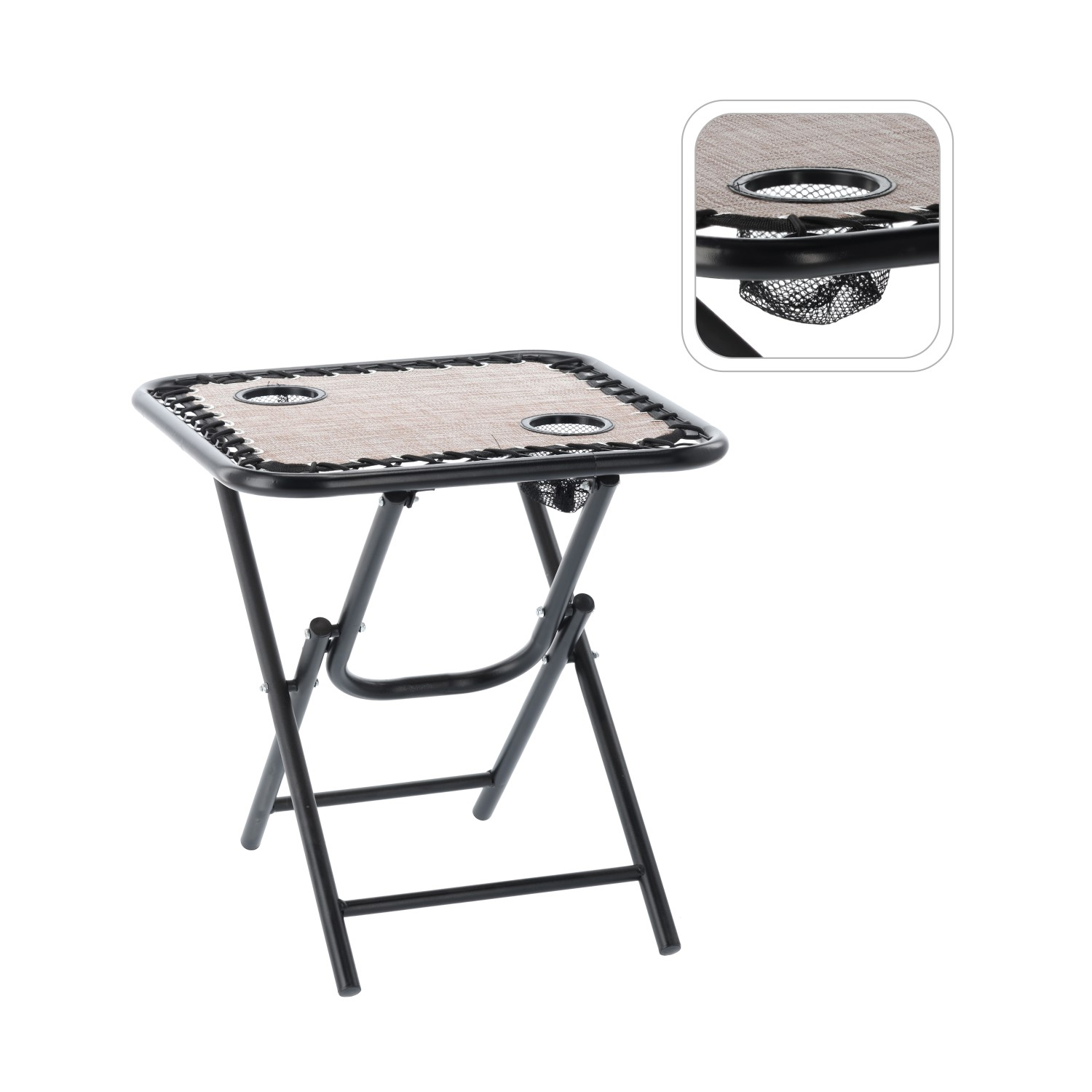 Masa turistica pliabila pentru camping, cu suport pahare, 50x50x50 cm, maro - imagine 5