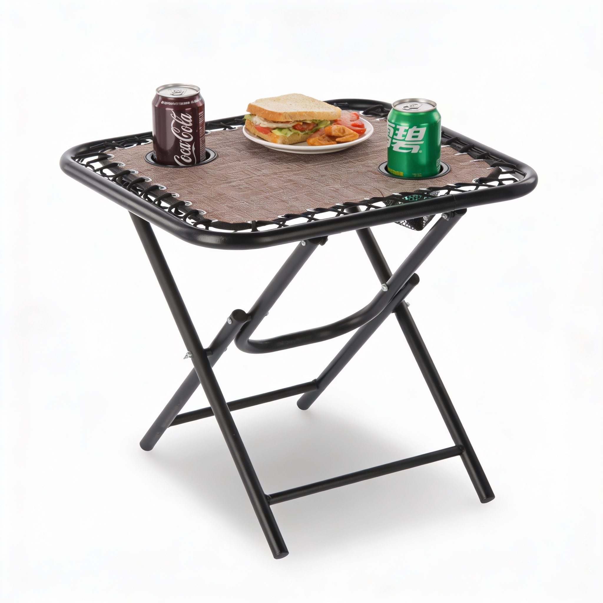 Masa turistica pliabila pentru camping, cu suport pahare, 50x50x50 cm, maro - imagine 6
