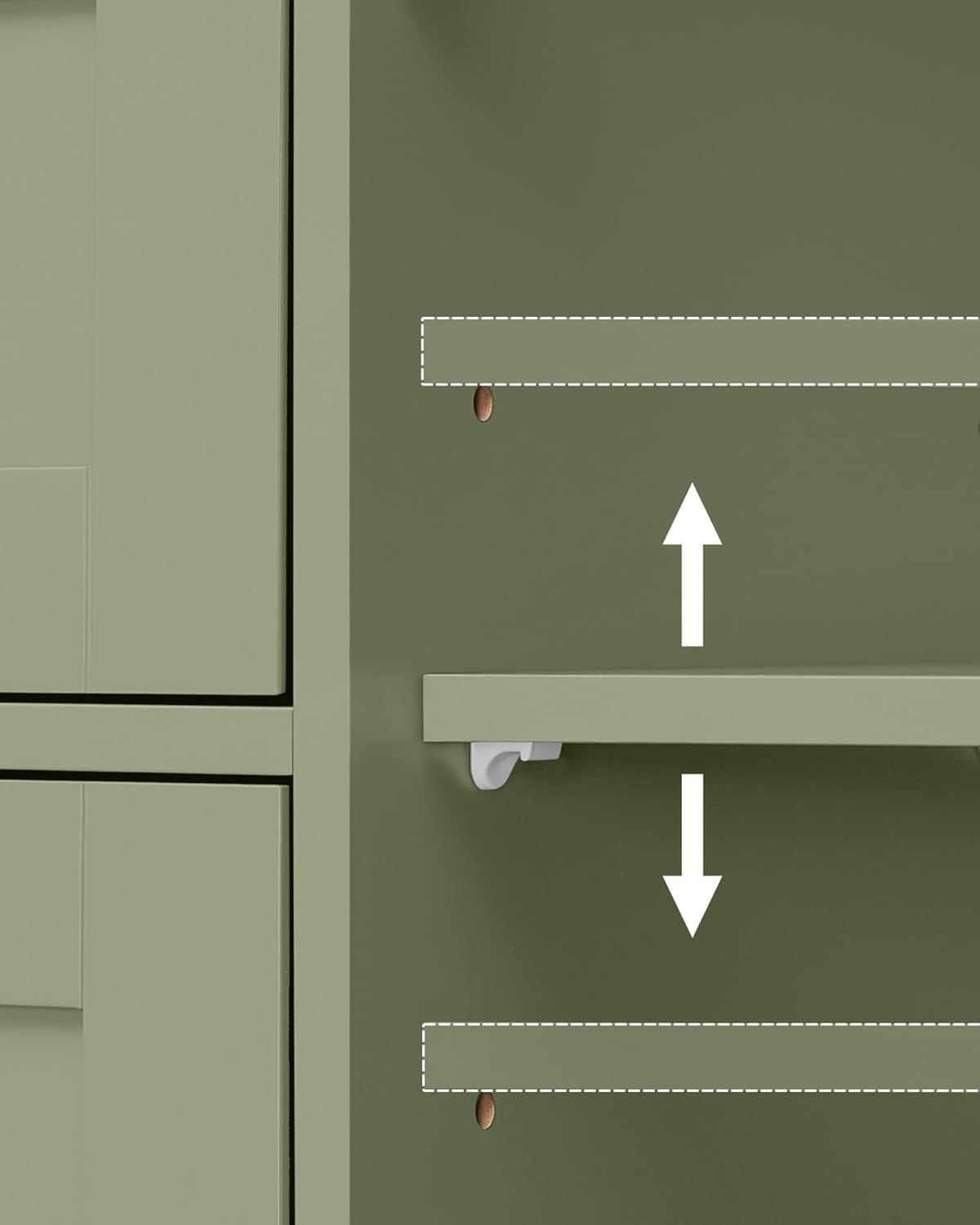 VASAGLE Dulap de depozitare pe podea pentru baie, MDF, cu 4 sertare, 1 usa, rafturi reglabile, 30x55x82cm, verde - imagine 2