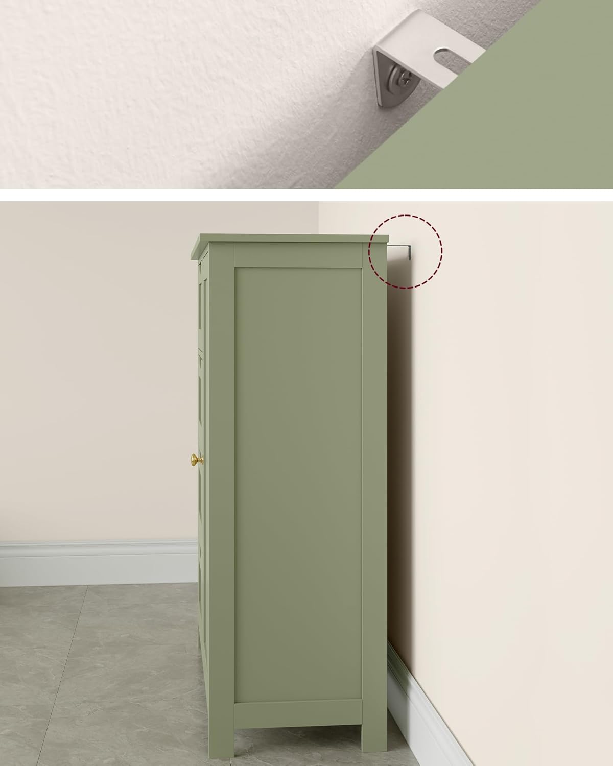 VASAGLE Dulap de depozitare pe podea pentru baie, MDF, cu 4 sertare, 1 usa, rafturi reglabile, 30x55x82cm, verde - imagine 4