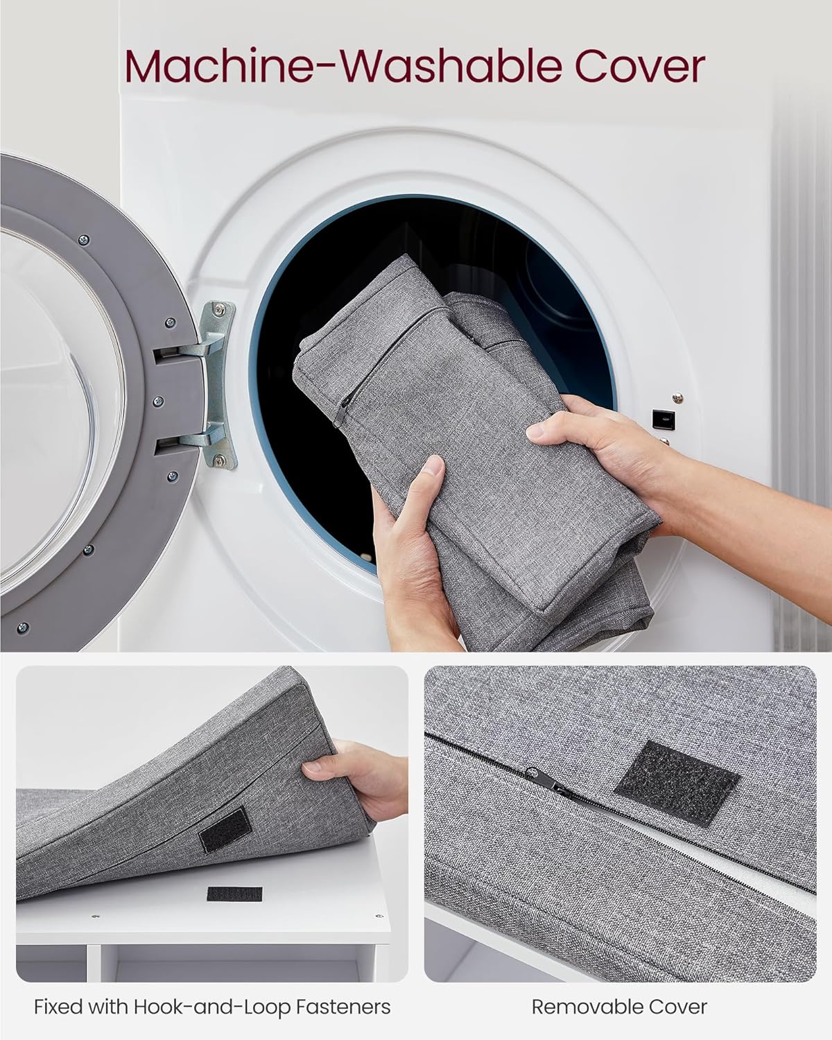 VASAGLE Pantofar cu banca cu 9 compartimente si perna, sarcina 136 kg, 79x30x48 cm, alb - imagine 9