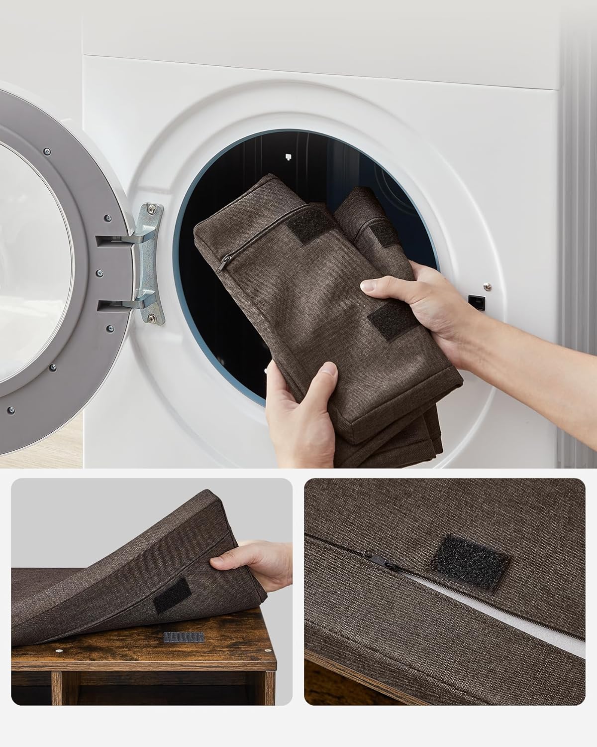 VASAGLE Pantofar cu banca cu 12 compartimente si perna, sarcina 136 kg, 104x30x48 cm, maro rustic - imagine 8