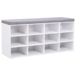 VASAGLE Pantofar cu banca cu 12 compartimente si perna, sarcina 136 kg, 104x30x48 cm, alb