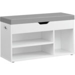 VASAGLE Pantofar cu banca, capitonata, 3 compartimente, sarcina 150 kg, 30x80x44 cm, modern, alb