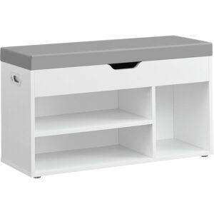 VASAGLE Pantofar cu banca, capitonata, 3 compartimente, sarcina 150 kg, 30x80x44 cm, modern, alb