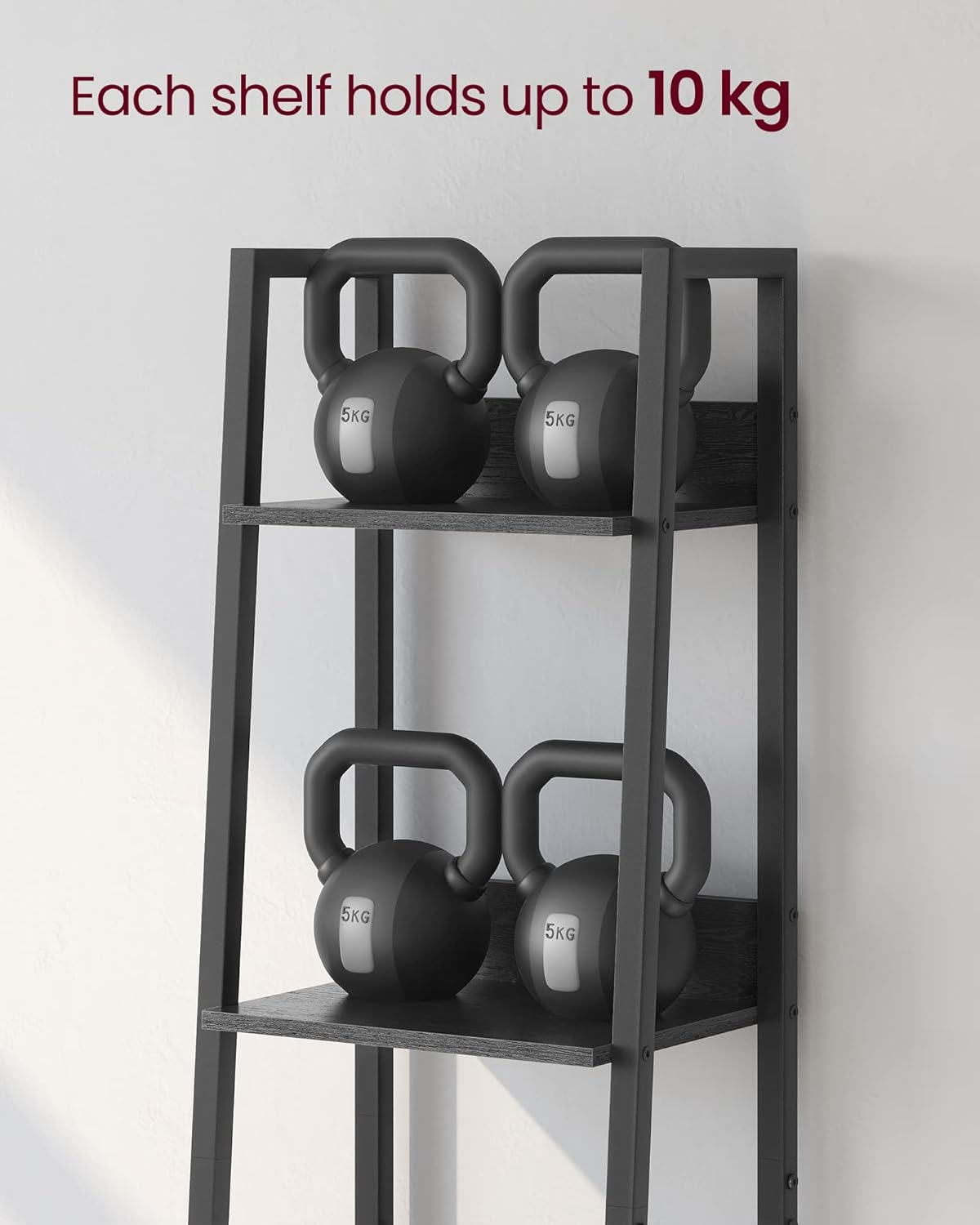 VASAGLE Biblioteca tip scara cu 5 rafturi, design industrial, cadru metalic si rafturi din PAL, 34x30x170 cm, negru - imagine 2