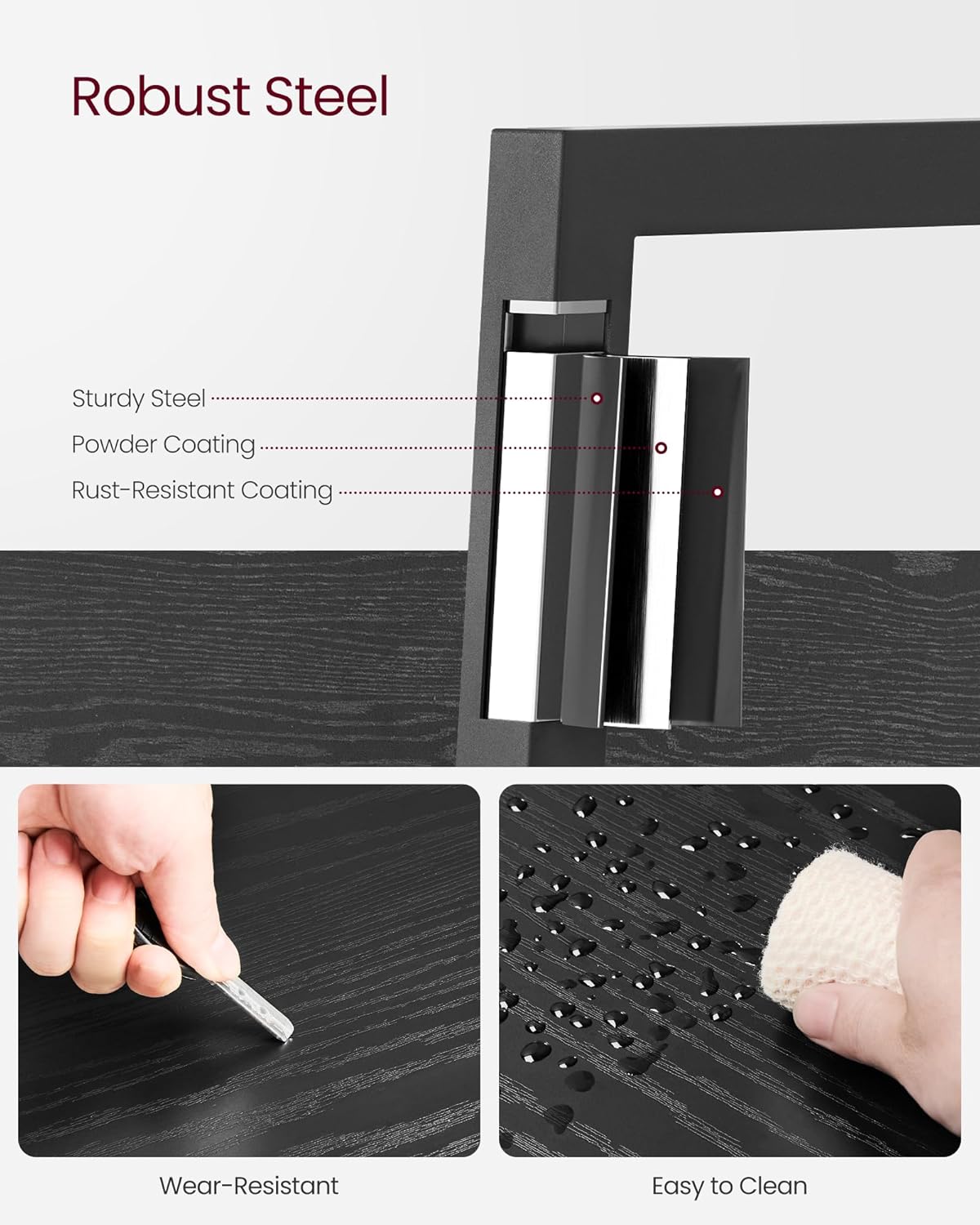 VASAGLE Biblioteca tip scara cu 5 rafturi, design industrial, cadru metalic si rafturi din PAL, 34x30x170 cm, negru - imagine 8